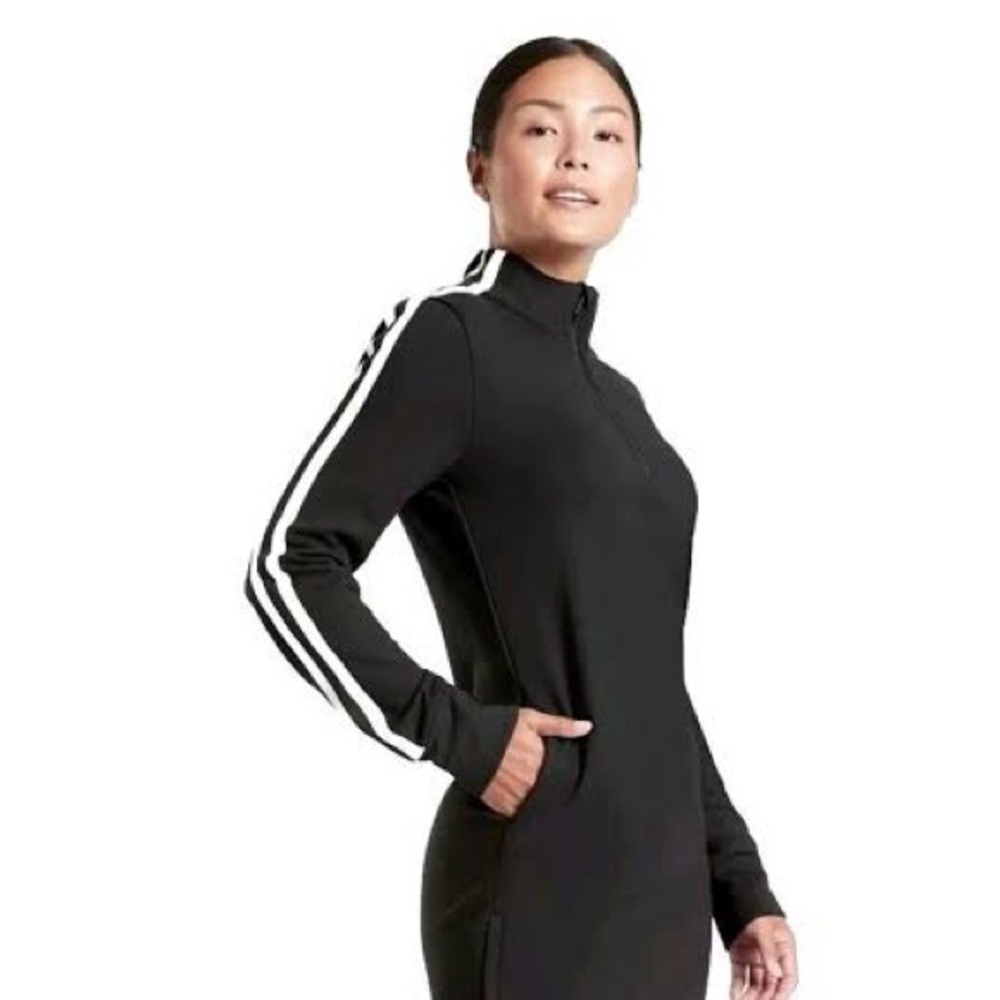 ATHLETA Crosstown Track Dress Black‎ white stripe size small - Picture 2 of 8